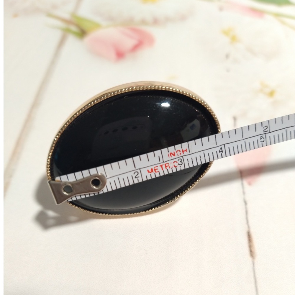 Statement Ring Large Oval Black Stone Gold Tone B… - image 4